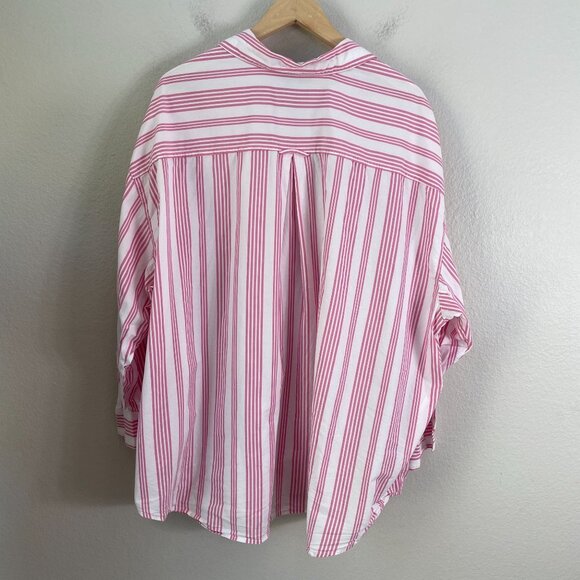Old Navy Womens Plus 2X Boyfriend Shirt Pink White Striped Button Up Oversized - Picture 9 of 9